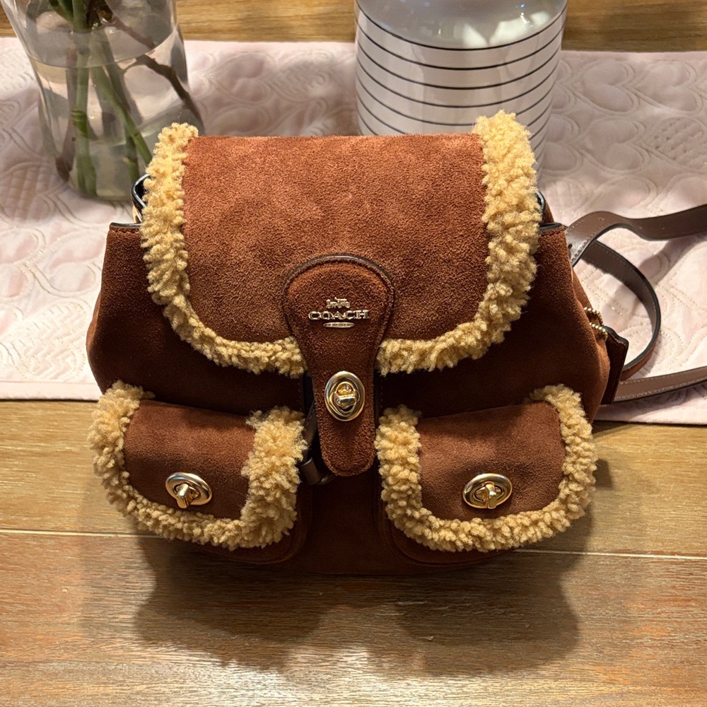Coach Tan Shearling Accent Backpack